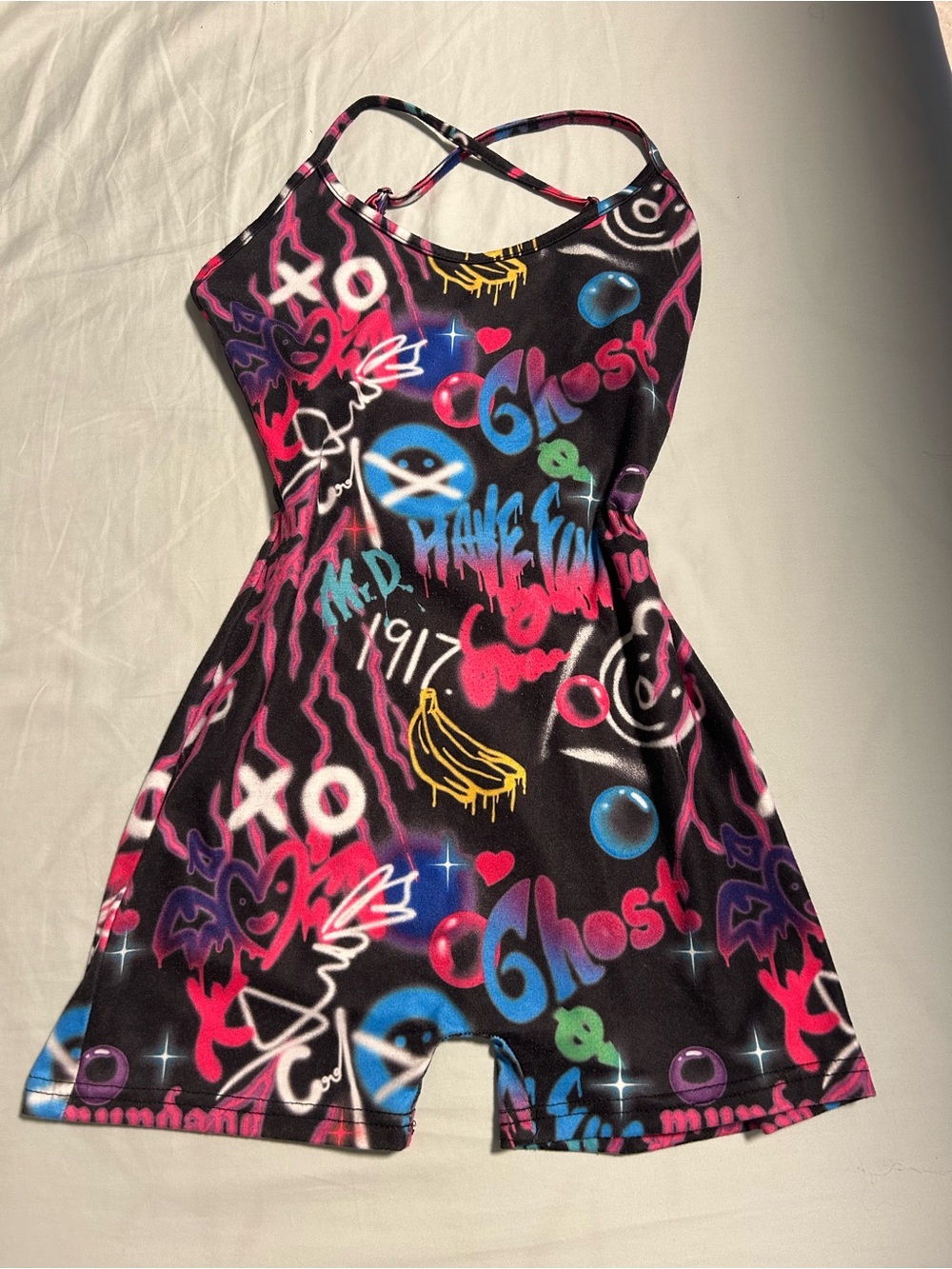 Graffiti Print Neon Black Romper